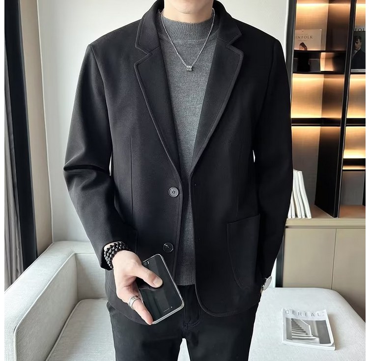 모던 호주산 양면 코트 울 정장 남 추동중 청년 비즈니스 모직 정장