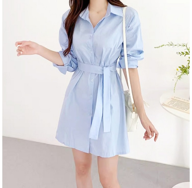 에스알비 허리끈 셔츠 원피스
