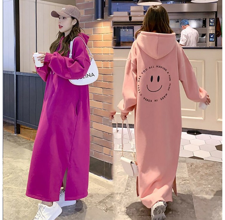 겨을겨울 기모 후드원피스 오버핏 기모 롱맨투맨 티셔츠 빅사이즈 여성맨투맨