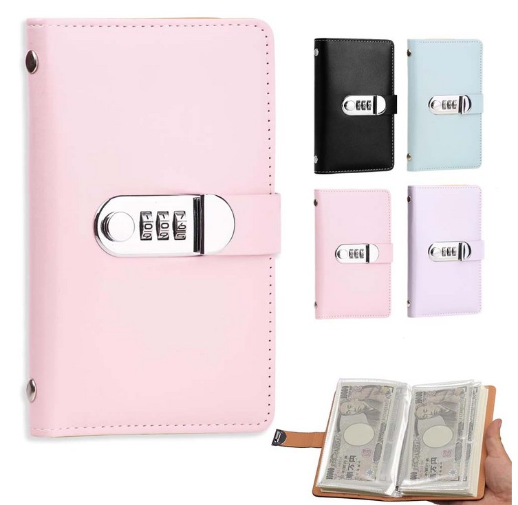 루베이 현금수납 다이어리 방수 가죽 재질 비밀번호 잠금 수납영 수증사진지폐, 핑크색, 1개
