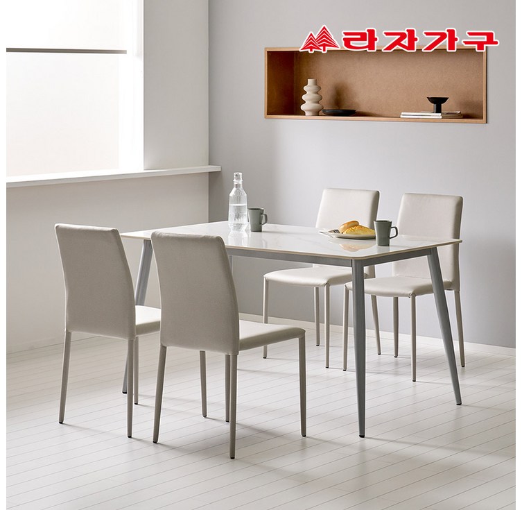 라자가구 파비오 12T 포세린 세라믹 4인용 식탁 의자4개 세트, 화이트상판그레이프레임