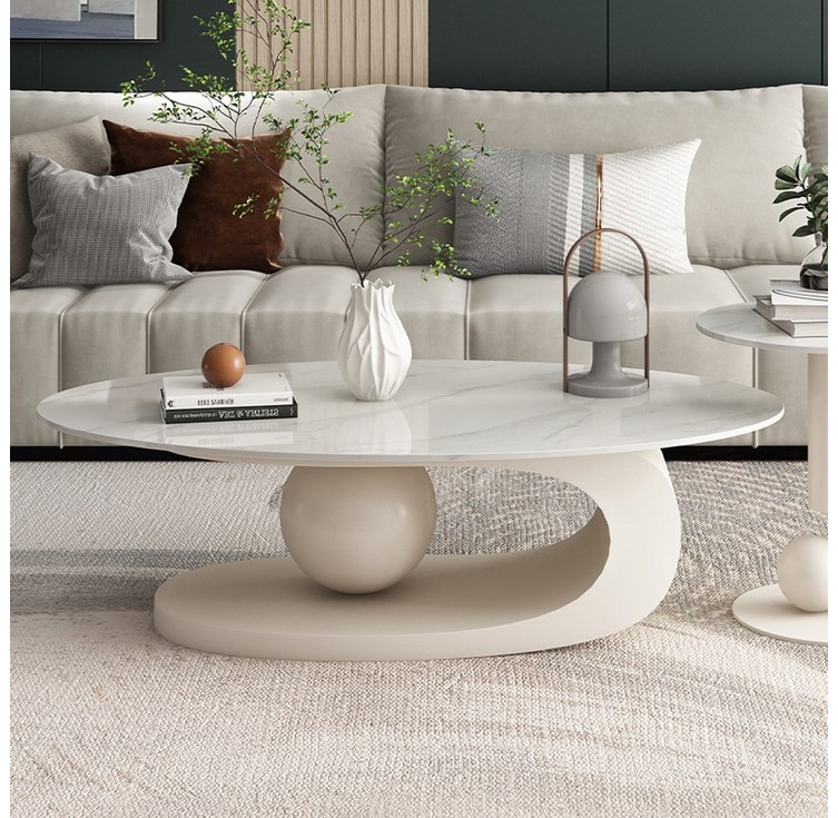 아우스 XM09 비즈크림 소파테이블 라운드 세라믹 타원형 거실테이블 디자인 인테리어테이블 골드 거실탁자