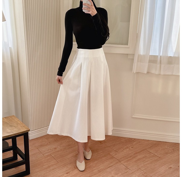 이푼아이 A라인 면 플레어 뒷밴딩 롱 스커트