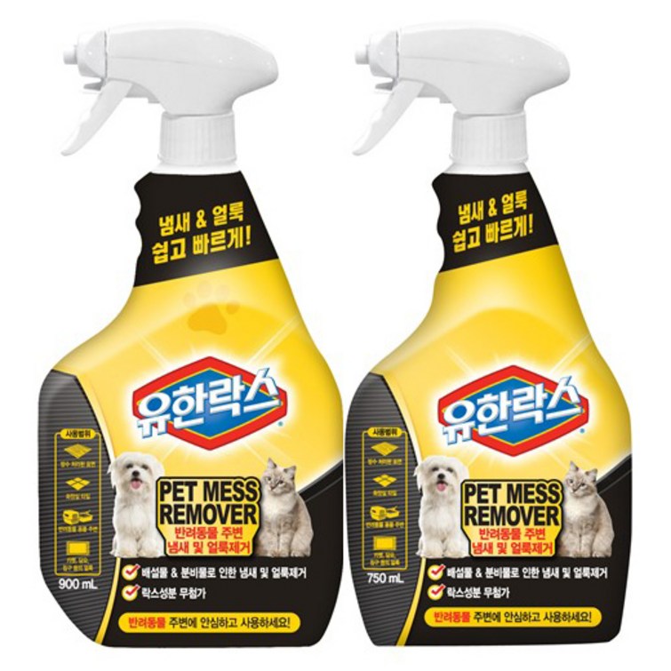 유한락스 반려동물 메스 리무버 탈취제 900ml  750ml 세트, 1세트