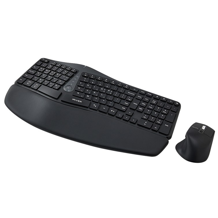 아이리버 충전식 멀티페어링 블루투스 무선키보드 마우스 세트, 인체공학, 블랙, Wrist Ergonomics