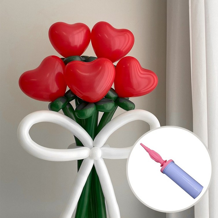 DIY 요술풍선 하트 레드 꽃다발  손펌프 by 파티아일랜드